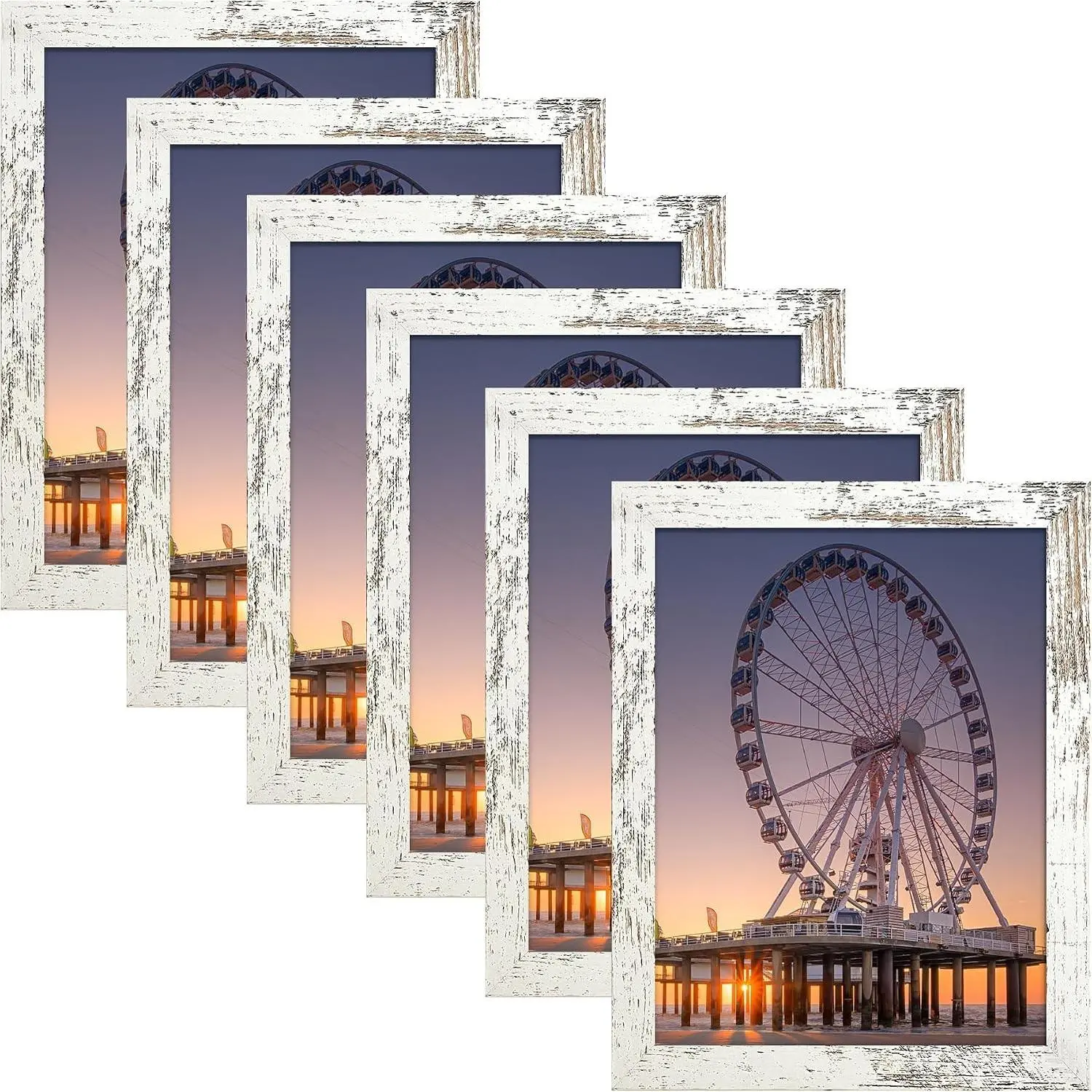 8x10 Picture Frame Engineered Wood Set of 6, Distressed White Wooden Frame 8 x 10 for Wall or Tabletop