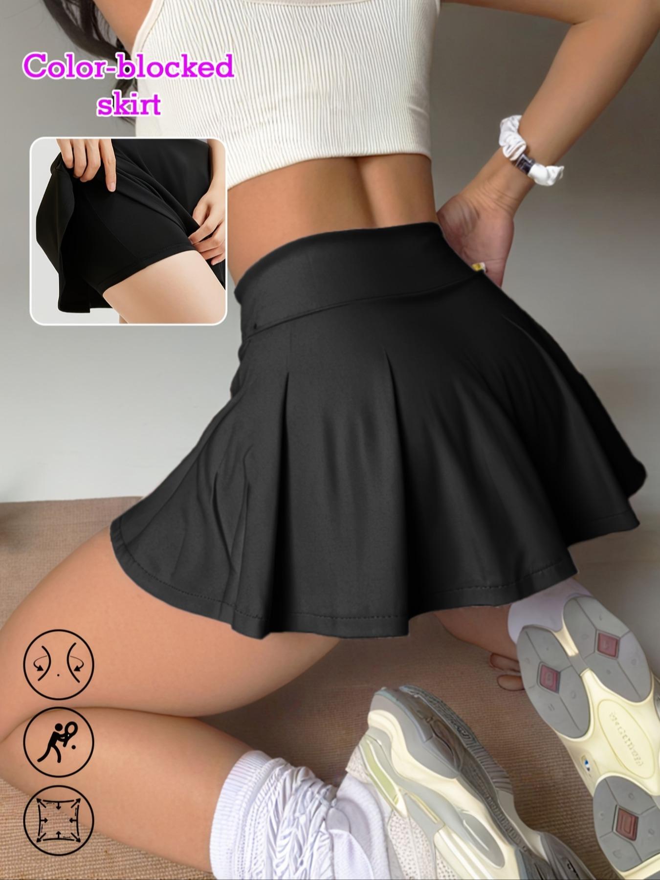 Women's High Waist Sporty Colorblock Skirt Shorts Set, Sports Skort, Slim-Fit Tennis Golf Fitness Multifunctional, All Season Wear Women's High Waist Sporty Colorblock Skirt Shorts Set, Sports Skort, Slim-Fit Tennis Golf Fitness Multifunctional, All Season Wear