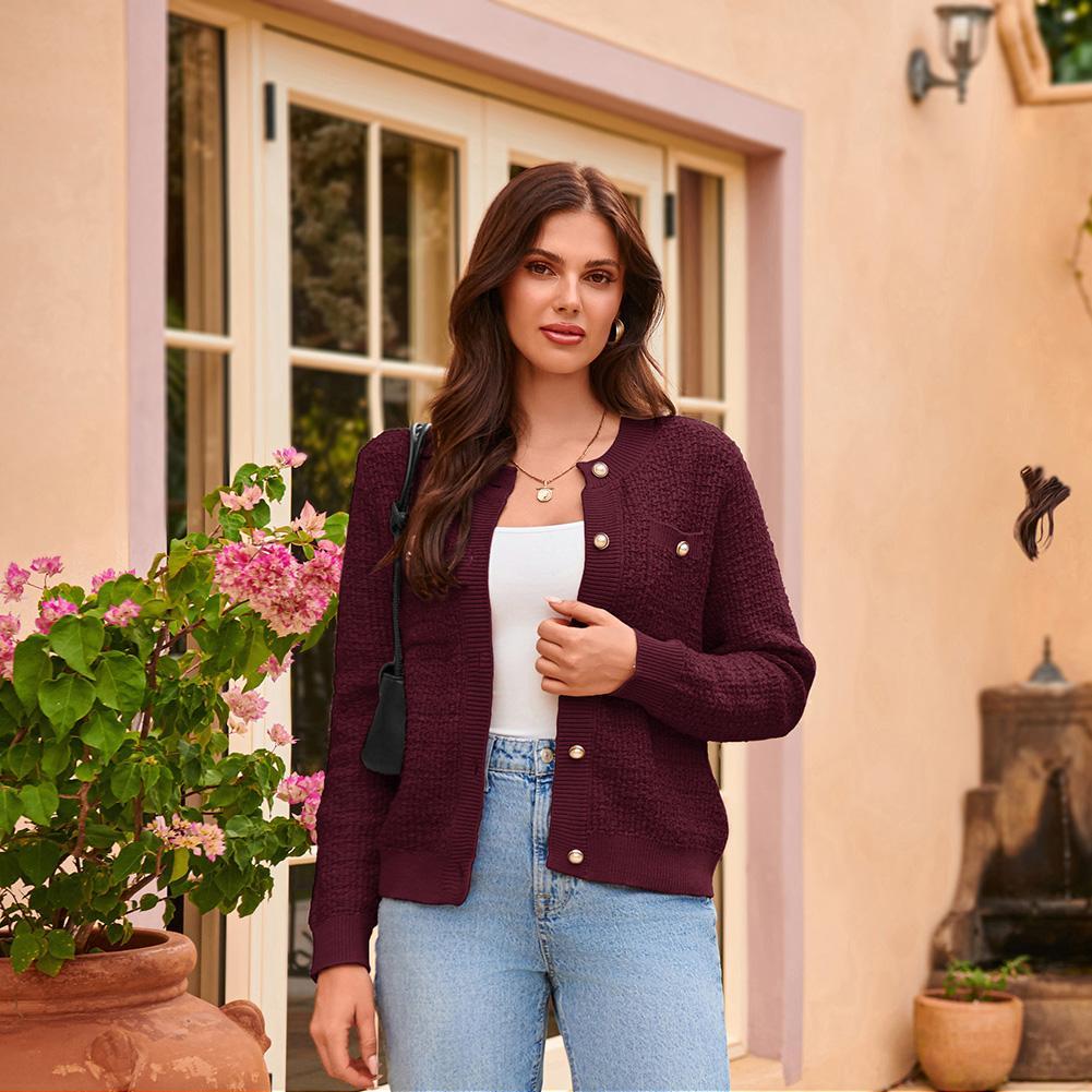 GRACE KARIN Womens Open Front Button Down Long Sleeve Texture Knit Cardigan Sweaters with Pockets