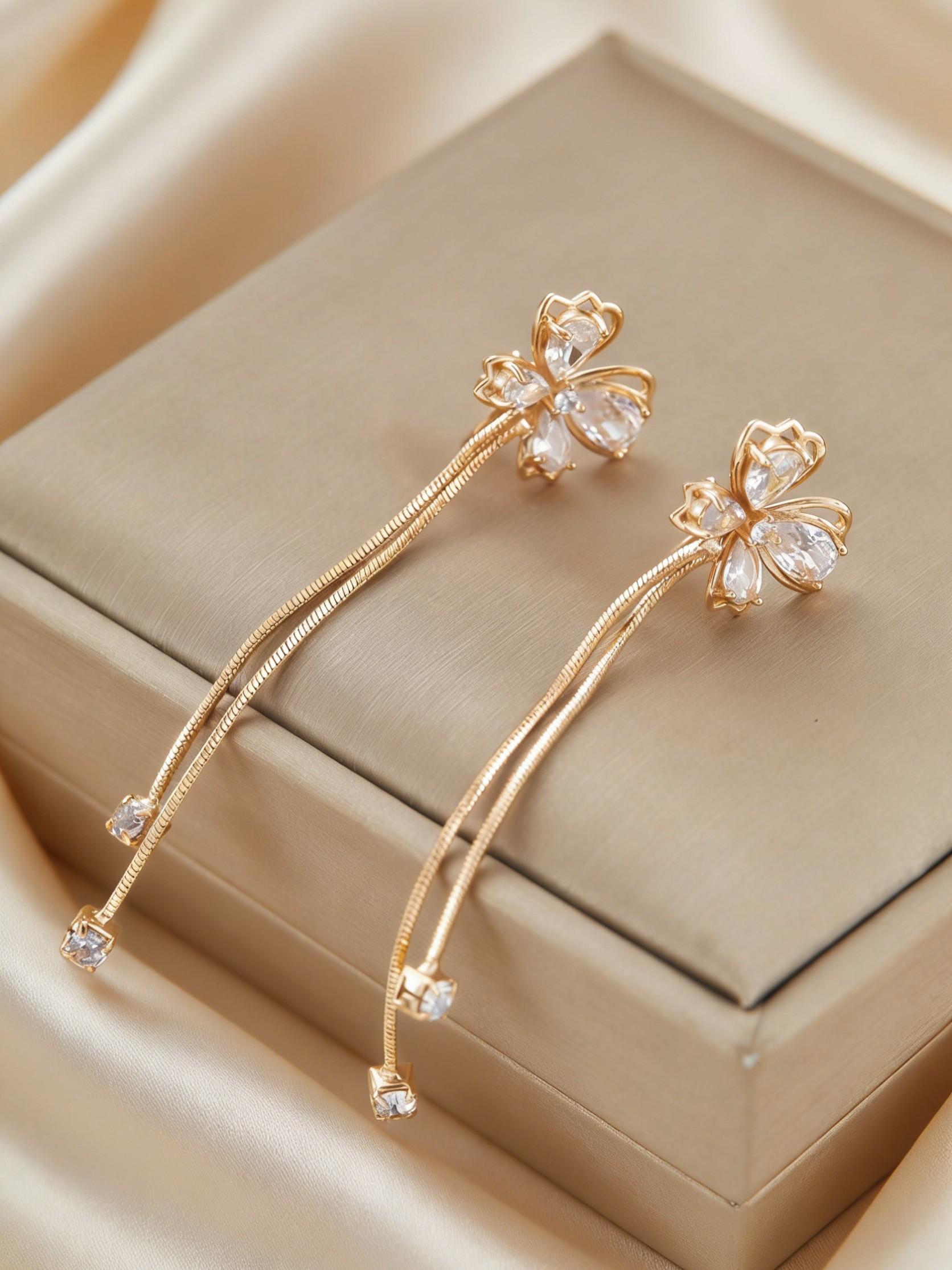 Fashion Sweet Zircon Butterfly Long Dangle Ear Cuffs, No Piercing Simple Design Women's Elegant Versatile Party Vacation Earrings