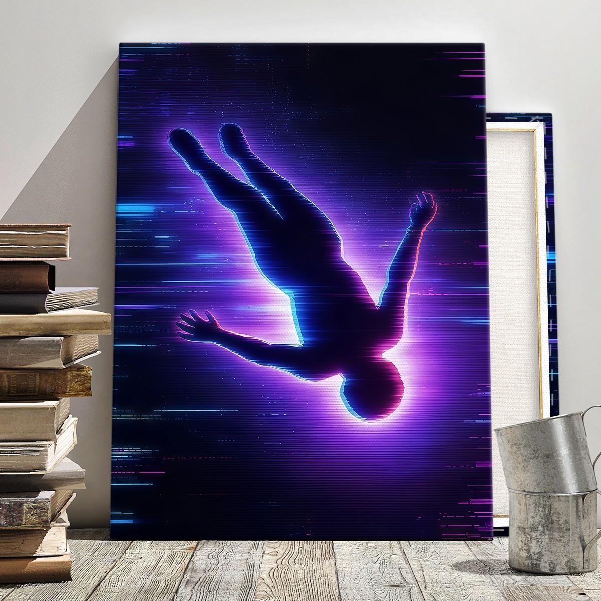 Wooden Frame Canvas Poster, Cyber Neon Art, Modern Living Room Decor, Waterproof, Suitable for Bedroom, Hallway, Wall Art