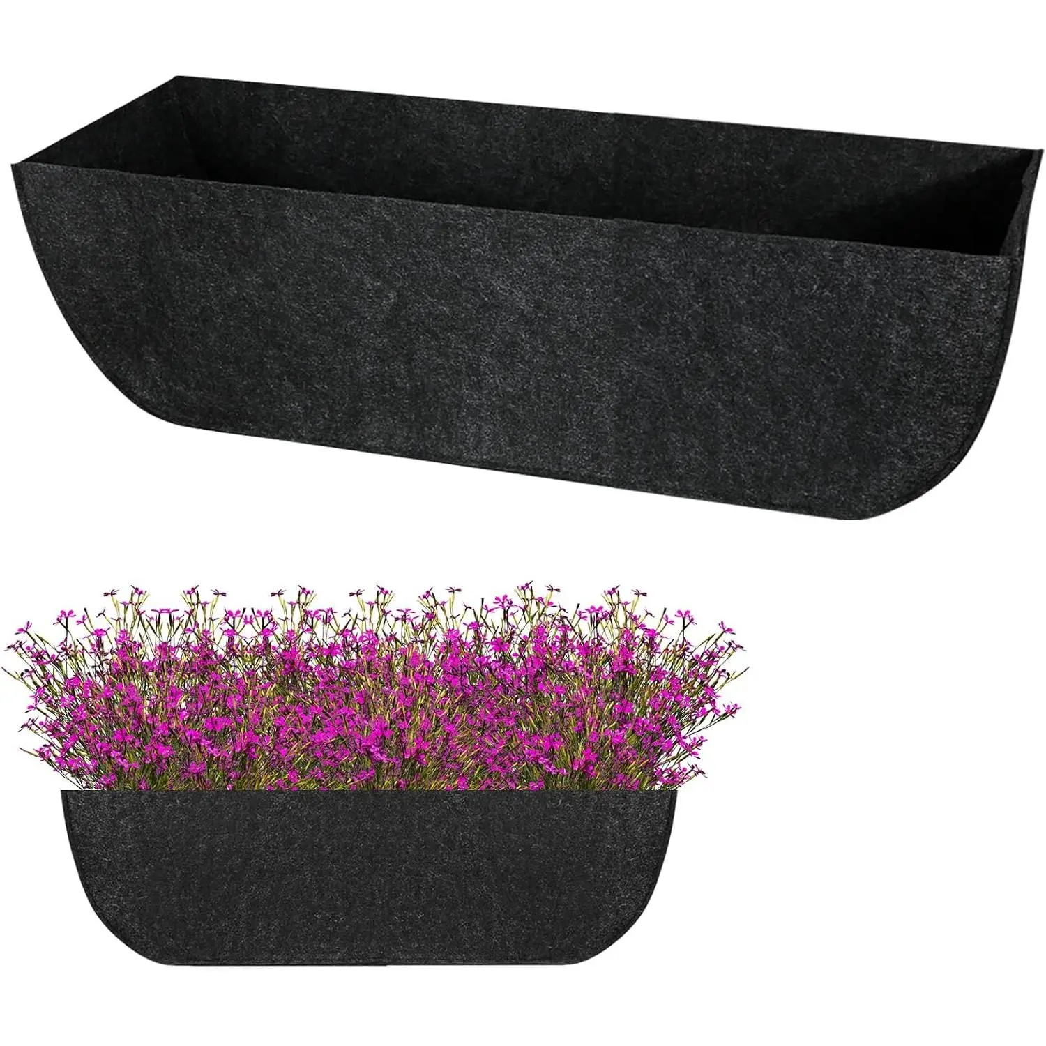 1-Pack 24in Planter Liners - Breathable Felt  Basket and Window Box Liners -  Root Suffocation and Bird  - Black