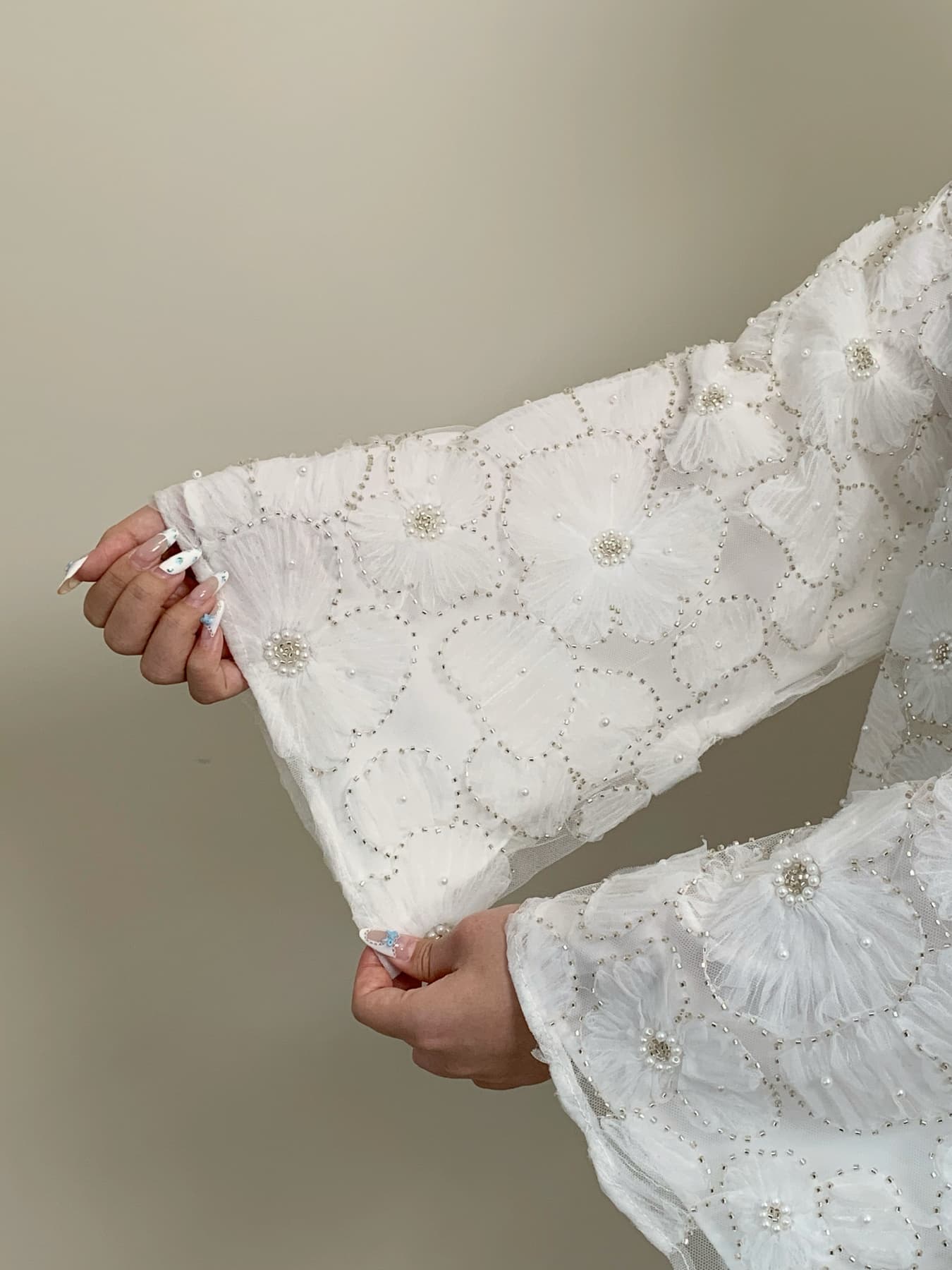 Women's Elegant Pearl Floral Beaded Abaya Hijab Set