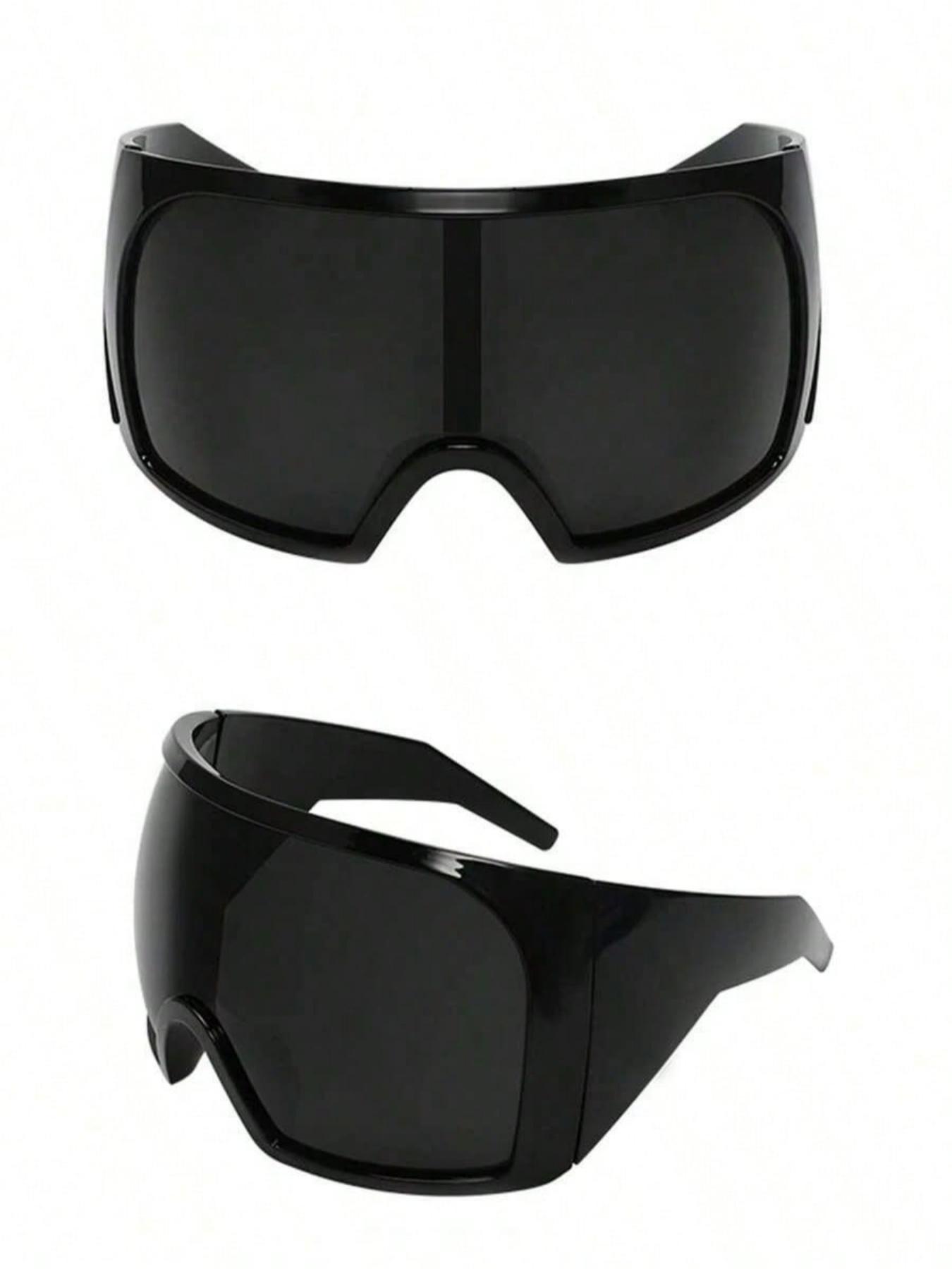 Oversized Futuristic Cyberpunk Aesthetic Style Glasses, Women's Stylish Wraparound Frame, Cool European & American College Vibe, Essential for Back to School, Wraparound Sunglasses, Oversized Trendy Sunglasses