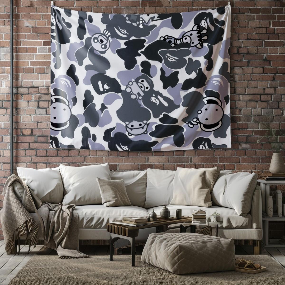 Camouflage Print Tapestry, Gray/Blue Yellow/Black White Camo Styles, Soft Lightweight Durable Wall Hanging Decor for Bedroom Living Room, Suitable for All People, Ideal Gift Choice