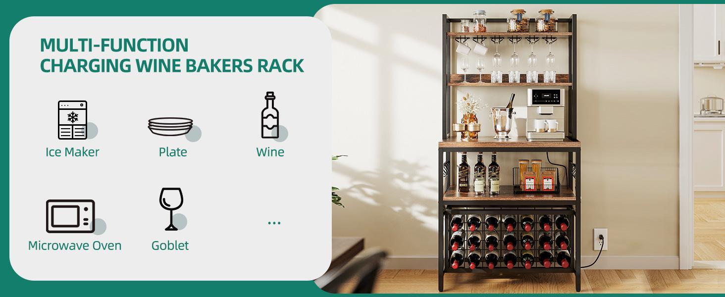 【Springtok】DWVO Kitchen Microwave Bakers Stand with Wine Rack, Wine Rack Freestanding Floor, Small Storage Shelves for Liquor Bottle Glasses Power Outlet Farmhouse Coffee Bar 31/35 Inch 【Springtok】DWVO Kitchen Microwave Bakers Stand with Wine Rack, Wine Rack Freestanding Floor, Small Storage Shelves for Liquor Bottle Glasses Power Outlet Farmhouse Coffee Bar 31/35 Inch