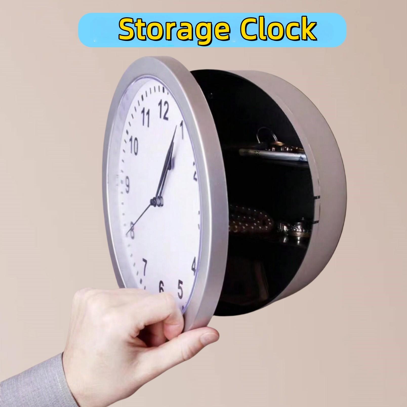 Vintage Wall Clock with Hidden Storage, Silent Battery-Powered Decorative Clock, Secure Jewelry Box for Living Room