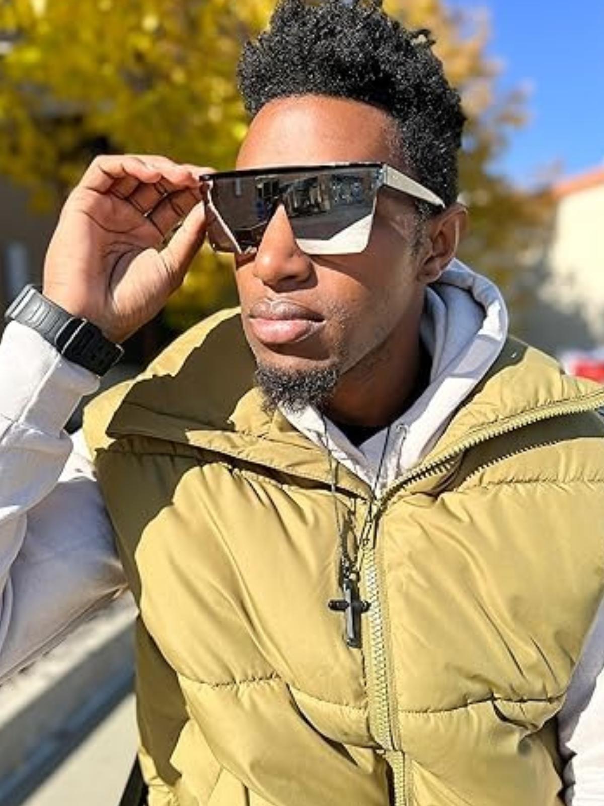 FEISEDY Oversized Sunglasses Mens Womens Flat Top Square Trendy Visor Shades UV400 B2470