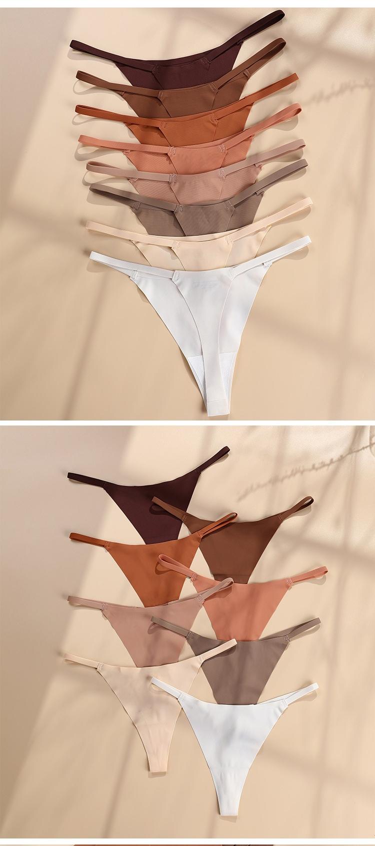 Women's Seamless Ice Silk Low Waist T-Back Panties (8pcs) - Casual Multi-Size Solid Intimate Underwear with Delicate Waistband, Cotton Gusset for Sports & Outdoor Activities
