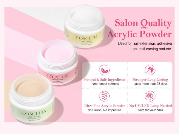 COSCELIA Acrylic Nail Kit for Beginners | Nude Acrylic Powder, UV Gel Polish & Glitter Decorations | Complete Gift for Women