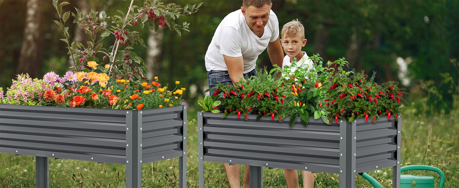 Lilypelle Raised Garden Bed with Legs, 46×24×32in Large Metal Galvanized Elevated Raised Planter Box Standing Growing Bed Herb Planter for Gardening, Backyard, Patio, Balcony