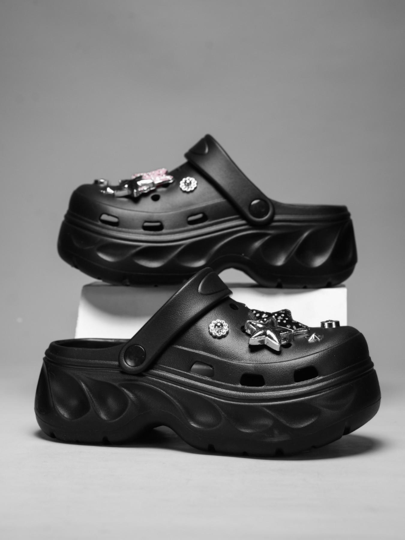 Fashion New Women's Holey Shoes, Floral Embellishment, Fun Hollow Design, Durable Thick Sole, Casual Summer Sandals, Comfortable Slip-Ons