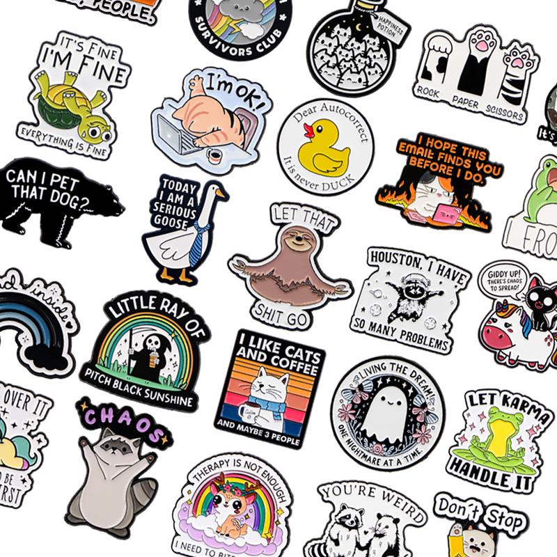 20pcs Cute Randomly Mixed Enamel Brooch, Fun Backpack Clips Aesthetic Tie Clips Set, Various Enamel Pins for Bags Hats Accessories