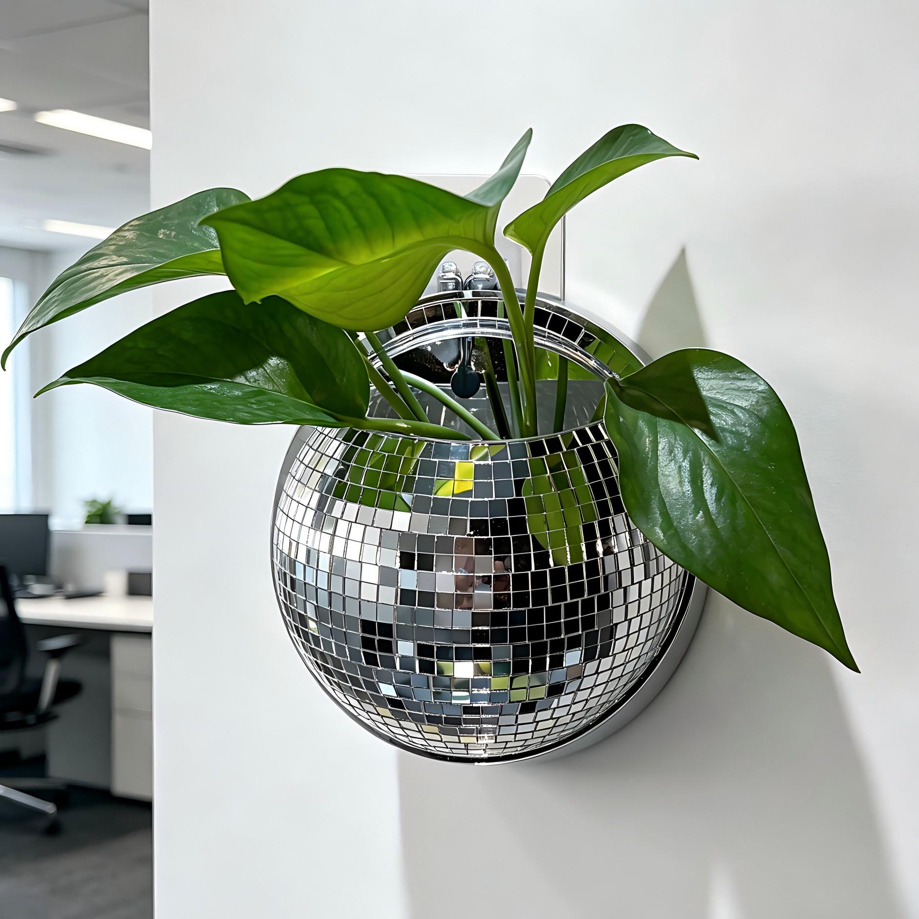 Wall-Mounted Disco Vase, Mirror Creative Hydroponic Pot, Wall-Hanging Decorative Planter, Flashing Mirror Refraction, Ideal for Bedroom, Balcony, Living Room, Entryway