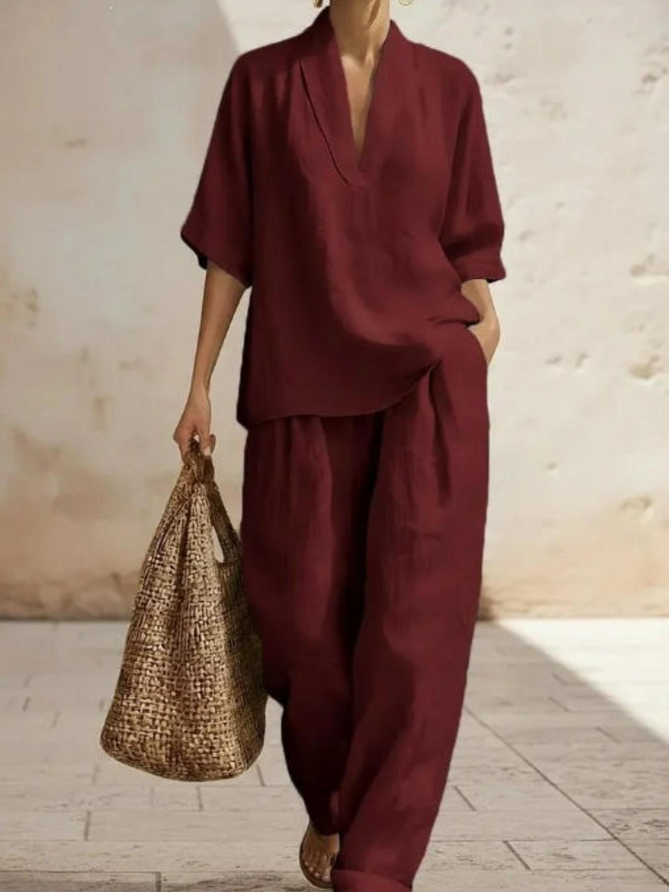2026 Summer New Women's Co-Ord Set, Solid Color Minimalist Casual Comfortable Set, Loose-Fitting Half Sleeve Ankle Length