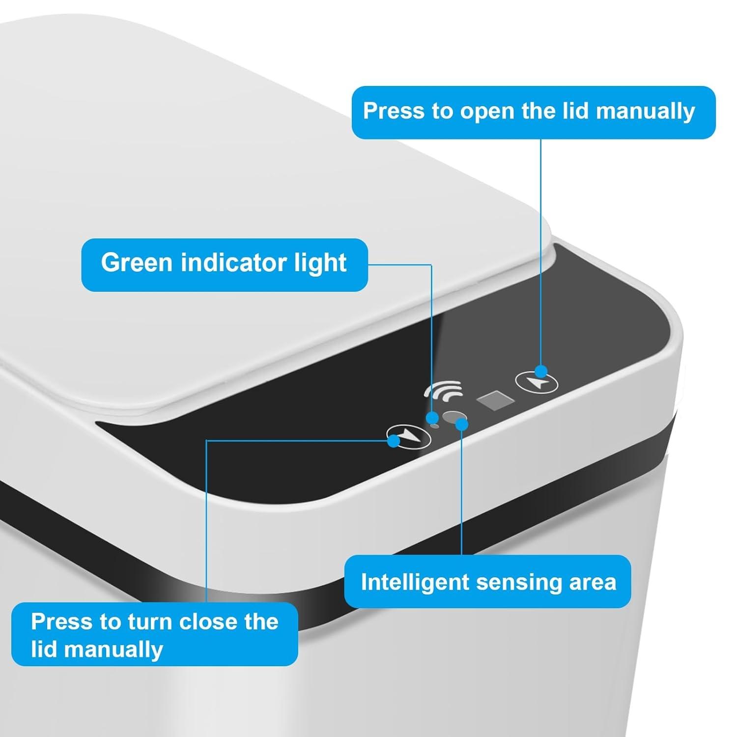 1-3 Pack 17L Kitchen Touchless Trash Cans with Infrared Sensor, One-Touch Always-Open, Wave/Knee/Kick-to-Open, 0.1s Sensing, Silent Lid, Odor Isolation, Requires 2 AA Batteries (Not Included), for Home/Office/School, Smart Trash Can