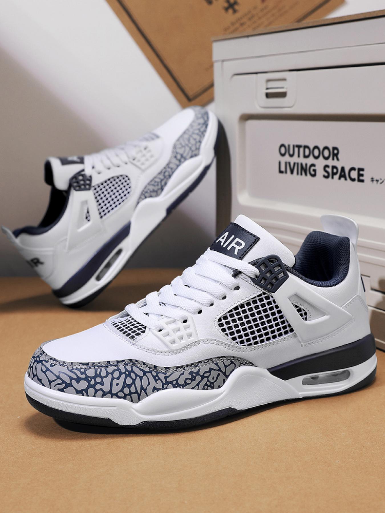 Breathable Leather Mesh Sport Shoes, Shock Absorption, Anti-Slip Sole, Unisex Basketball Shoes, Outdoor & Skateboarding Shoes