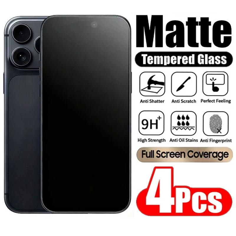 4 pcs Matte Tempered Glass Screen Protector For iPhone 17 Pro Max/16 Pro Max/17 Air/17/16/16e/15/14/13/12/11/X/XR/XS Max/Plus/Mini Tempered Glass Film, Anti-Fingerprint, Ultra HD, Anti-scratch, Case Friendly, Full Coverage, Accessories