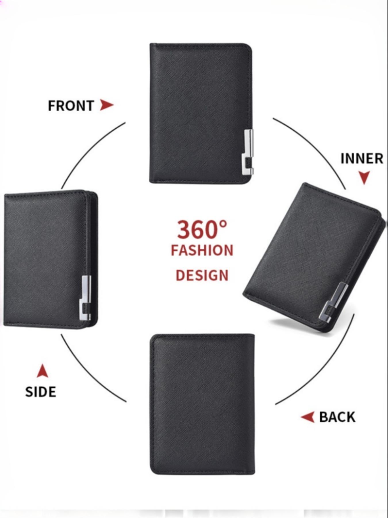 Men's Short Leather Wallet with Iron Edge Cross Texture, Multi-Card Slots Money Clip Card Holder, High-End Style Men's Wallet