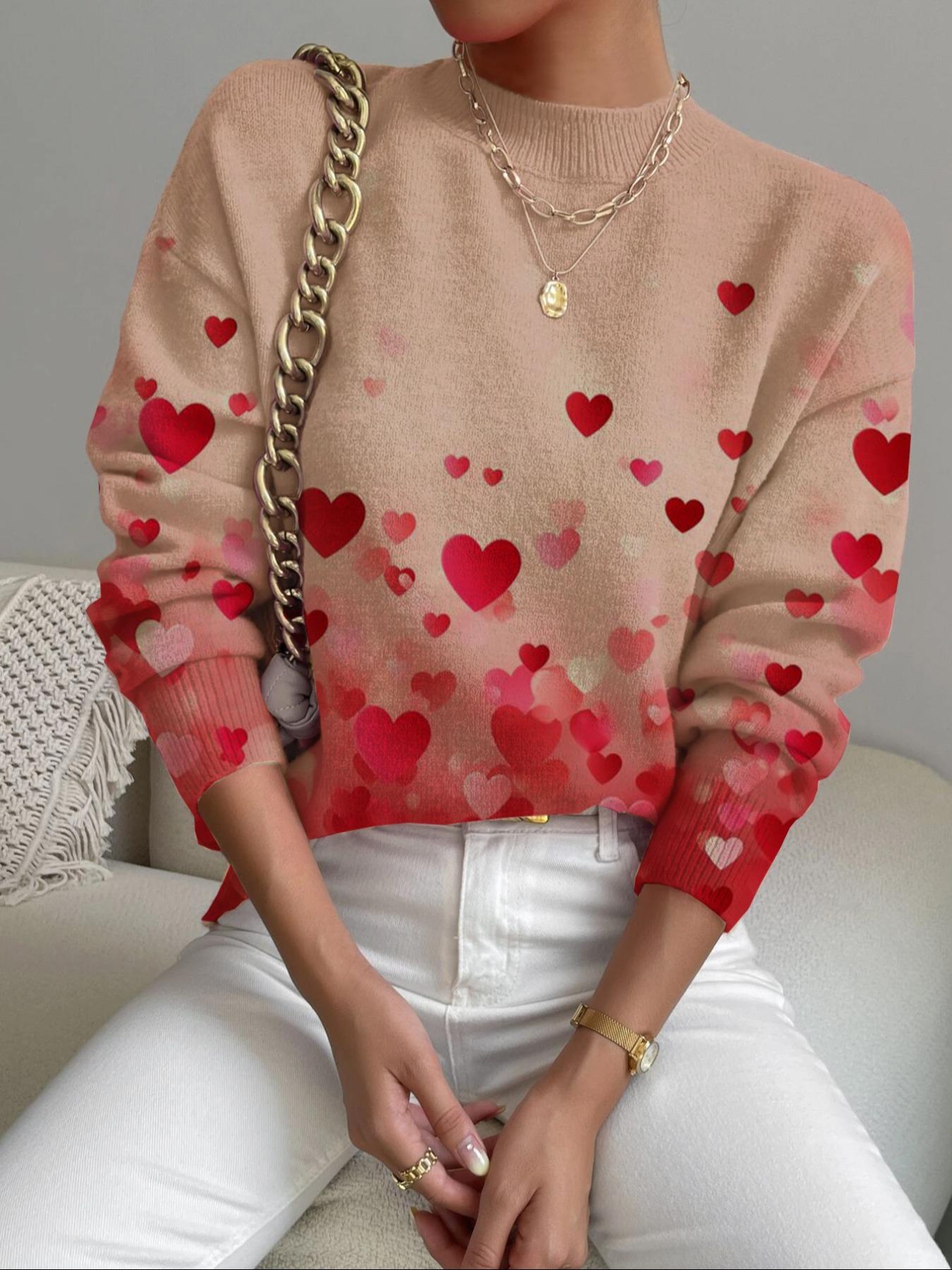 Women's Colorful Geometric Pattern Stand Collar Fitted Sweater, Fall Winter Casual Long Sleeve Knitwear, Comfortable Warm Daily Wear