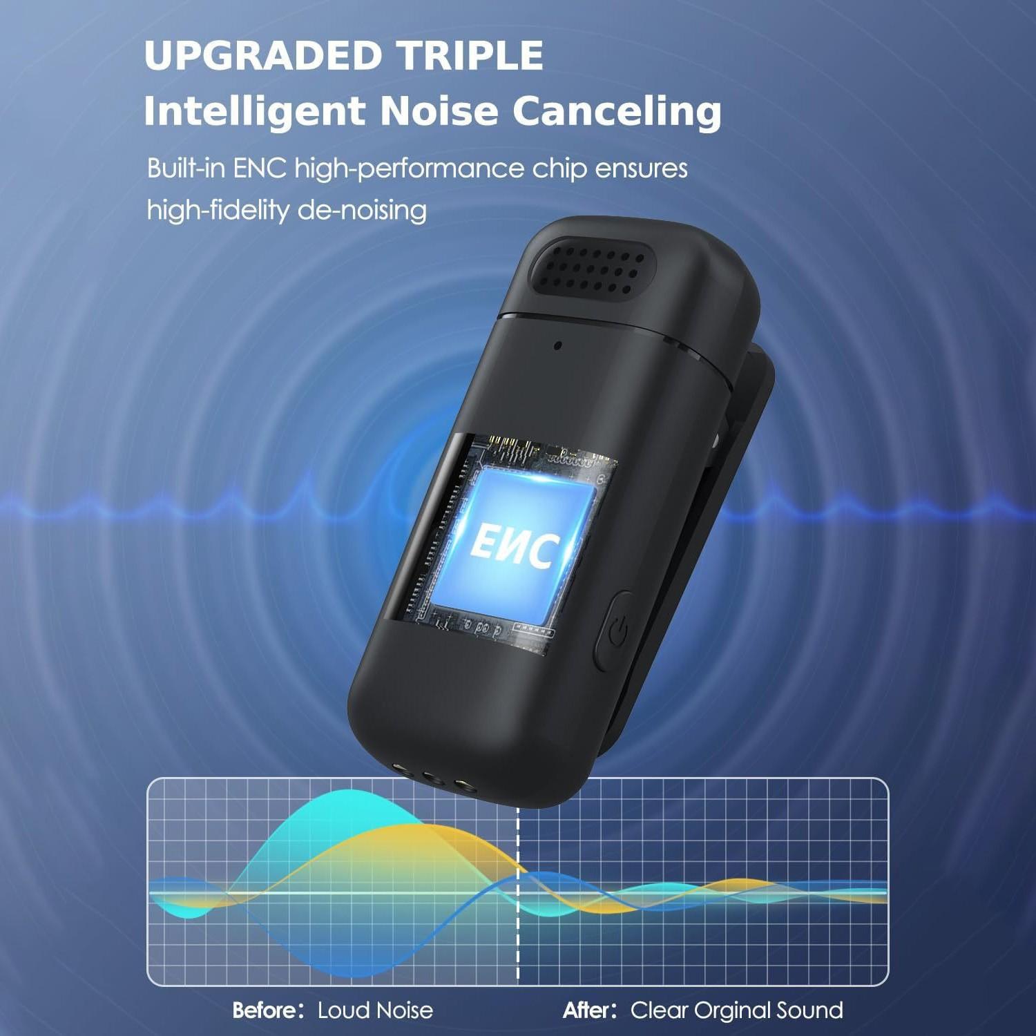 Professional Wireless Lapel Microphone Set (2 Pieces), Compatible with iPhone iPad Android Devices, Noise Reduction, Plug-And-Play, Ideal for Video Recording