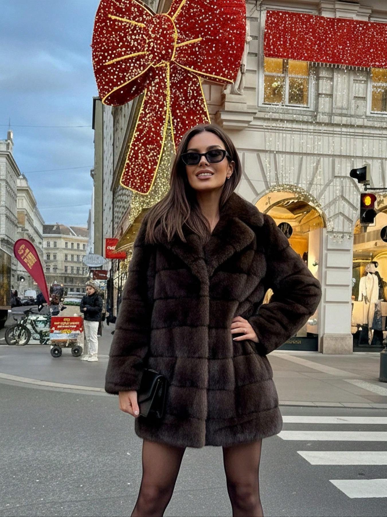 Women's Winter New Soft Faux Fur Jacket Coat, Elegant Vintage Loose Long Sleeve Stand Collar, Daily Fashion Outerwear