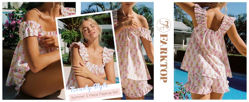 Imily Bela Womens Floral Print Pajama Sets Ruffle Trim Cami and Casual Shorts 2 Piece Lounge Set PJ