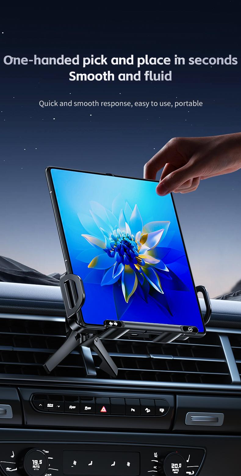 Vehicle Automatic phone holder for car , folding screen phone/tablet stand 15W wireless charger, 90-degree rotation, installed on car air outlet/center console, suitable for Samsung Galaxy ZFold6/5/4/3 Galaxy Z Fold/Notes other wireless charging phones