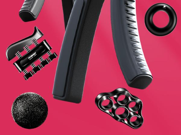 5 Pack FitBeast Funny Hand Grip Strengthener Workout Kit Forearm Grip Adjustable Resistance Hand Gripper, Finger Exerciser, Finger Stretcher, Grip Ring & Stress Relief Grip Ball for Athletes