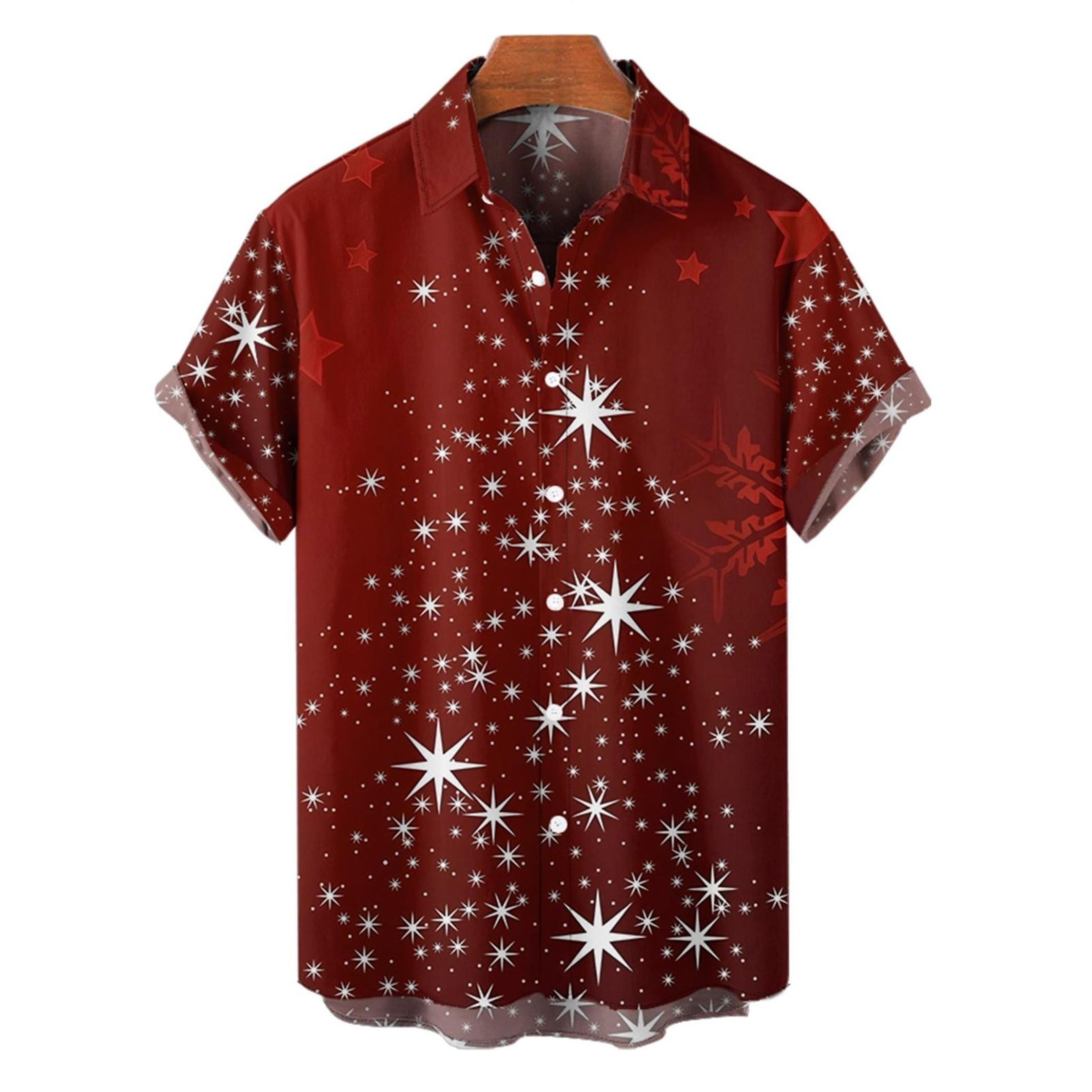 Women's Christmas Snowflake Print Belted Mini Dress Short Sleeve Button Up Matching Outfit
