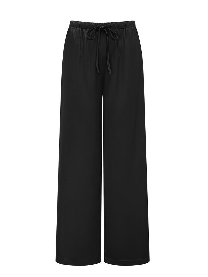 Women's Satin Casual Long Pants, Elastic Waist with Side Pockets, Wide Leg, Fashionable and Versatile, Perfect for Daily Wear, Travel, Vacation
