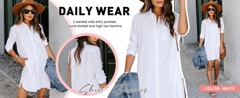 Chouyatou Women's Casual Loose Fit Long sleeve Solid Striped Button Down Shirts Dresses Chouyatou Women's Casual Loose Fit Long sleeve Solid Striped Button Down Shirts Dresses