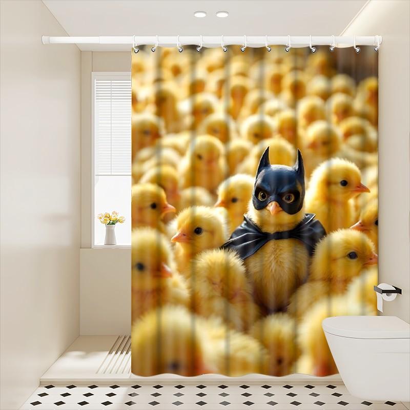 1pc Funny Cartoon Chicken Batman Printed Shower Curtains with Plastic Hooks Shower Curtain for Bathtub Bathroom, Suitable for Home and Hotel Machine Washable Bathroom Decor as Best Gifts for Birthday and Christmas