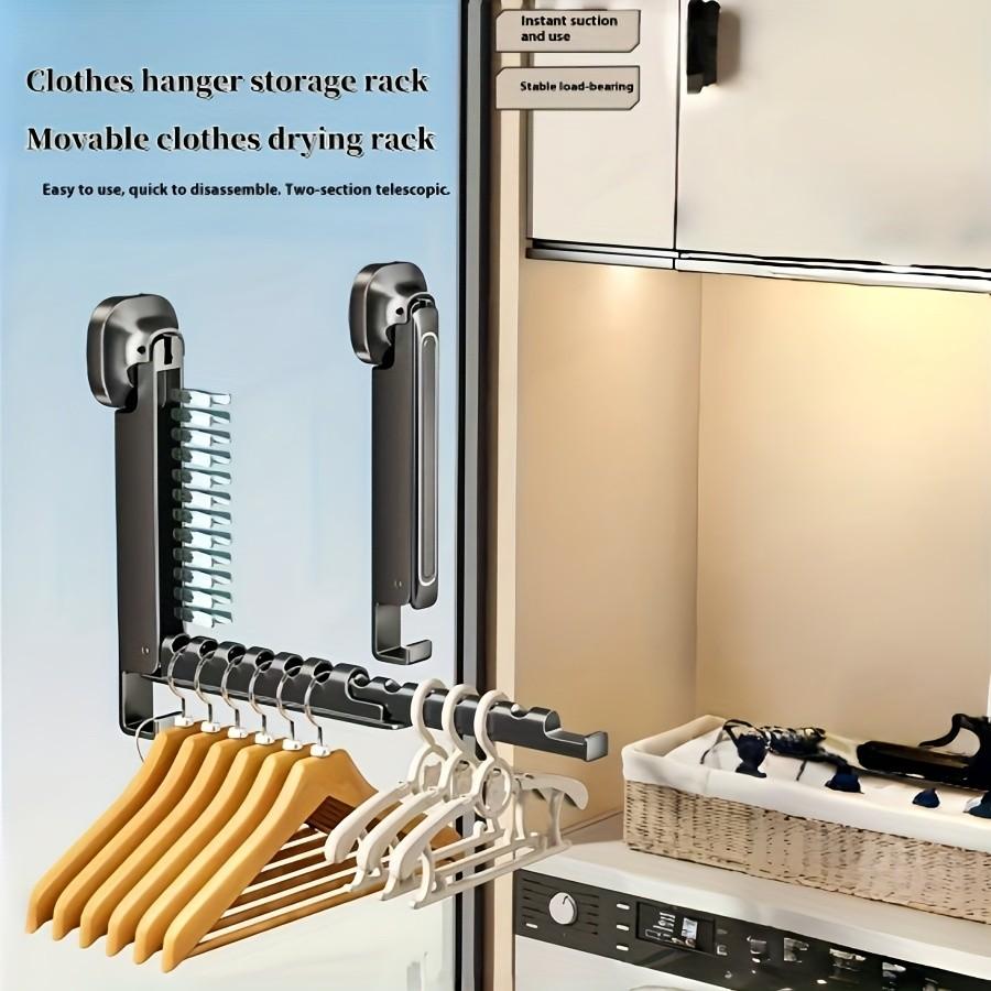 Adjustable Foldable Wall-Mounted Clothes Rack, Invisible Hanging Rod for Indoor/outdoor Use, Anti-Wind Suction Cup Design