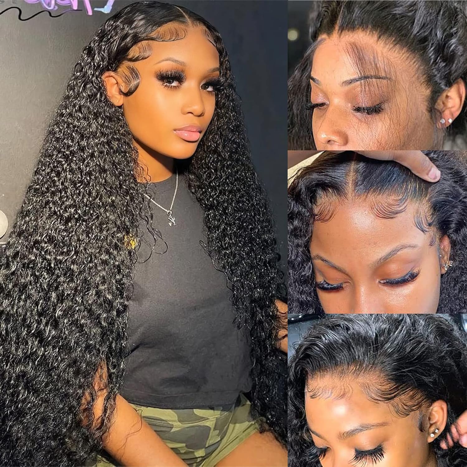 Bling Hair 32inch Kinky Curly Lace Front Wigs Human Hair Pre Plucked 180% Density 13x4 13x6 HD Transparent Lace Frontal Curly Wigs Human Hair Deep Curly Human Hair Wigs For Women Natural Black