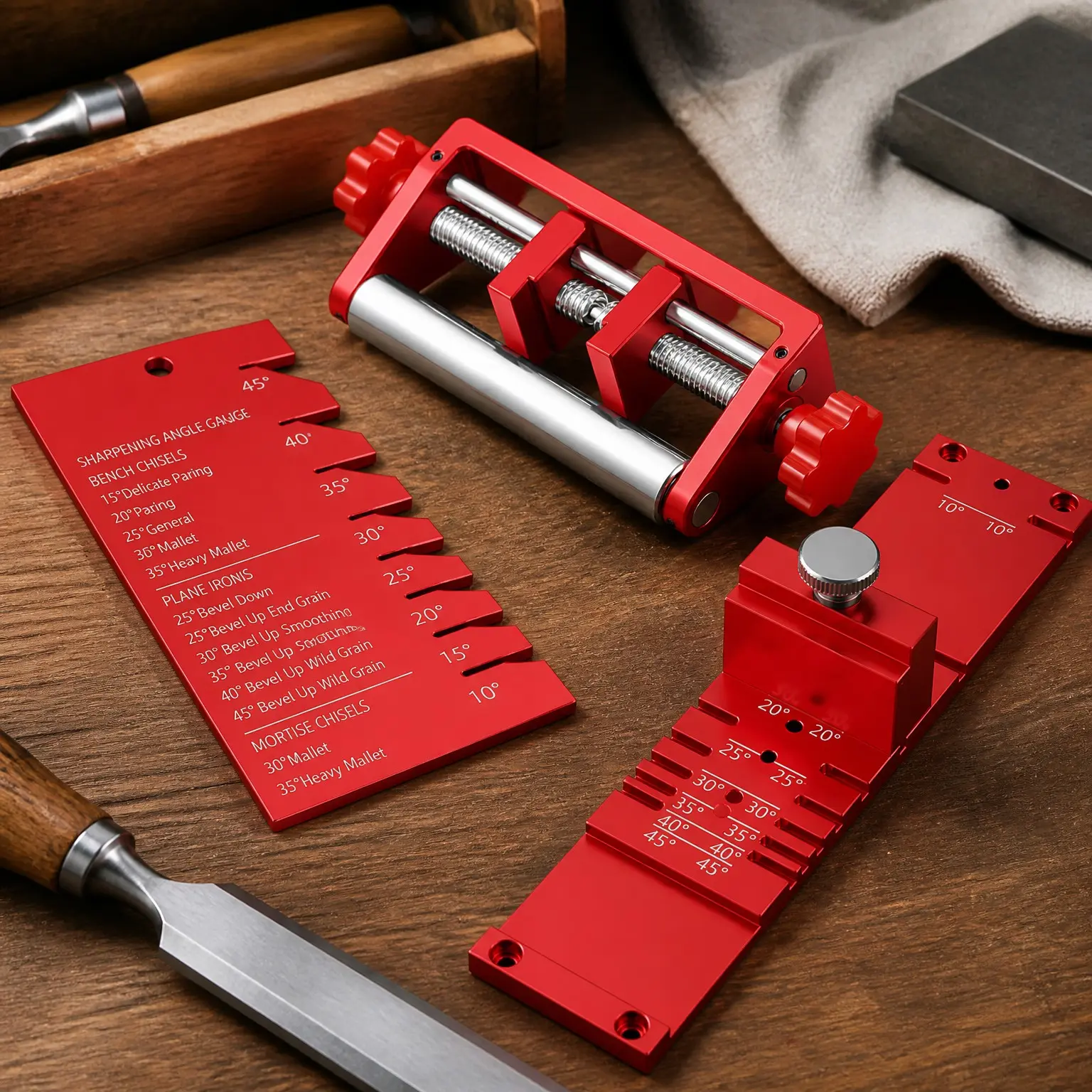 Chisel Sharpening Jig, Wood Honing Guide for Chisels and Planes Width 0.1" to 2.8" with Sharpening Angle Fixture, Angle Gauge from 10° to 45° (Excluding Sharpening Stone)