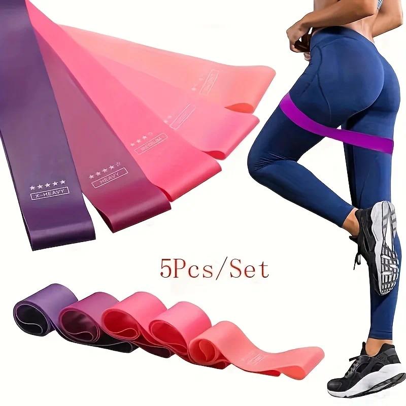 5-Piece Color Resistance Band Set - Portable Elastic Fitness Bands for Yoga, Pilates, Gym and Weight Training - Durable Tpe Material, Perfect for Stretching and Strength Training, Pilates Equipment | Multifunctional Fitness Belt | Durable Tpe Band