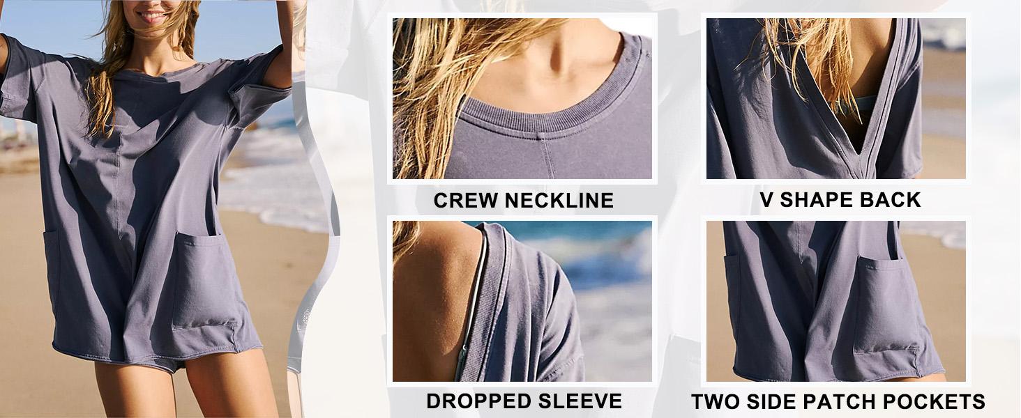 Molitree Rompers for Women Casual Short Sleeve Oversized Athletic Jumpsuits Workout Reversible Hot Shot Tee Romper Overalls