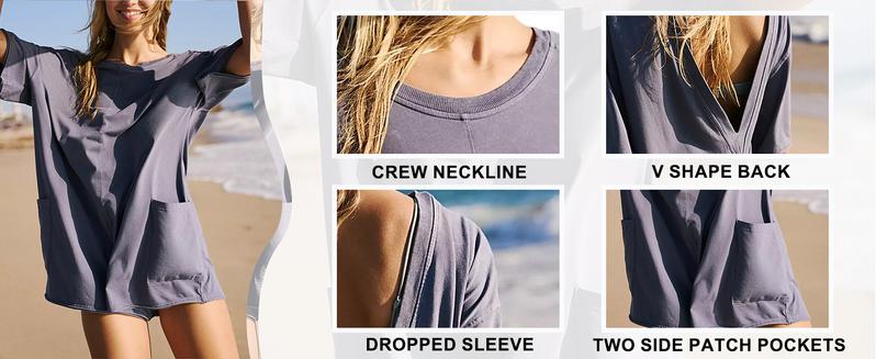 Molitree Rompers for Women Casual Short Sleeve Oversized Athletic Jumpsuits Workout Reversible Hot Shot Tee Romper Overalls