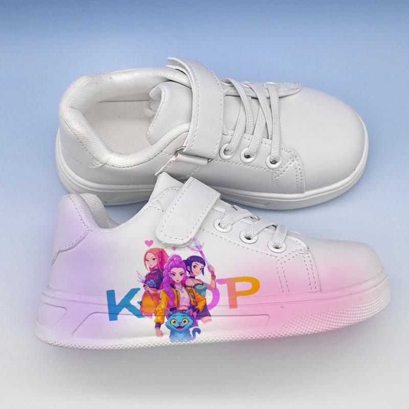 Girls' Cartoon Print Polyester Velcro Sneakers - Gradient Pink-White Low-Top Outdoors Casual Skate Shoes, Lightweight Non-Slip Children's Daily Sports Footwear