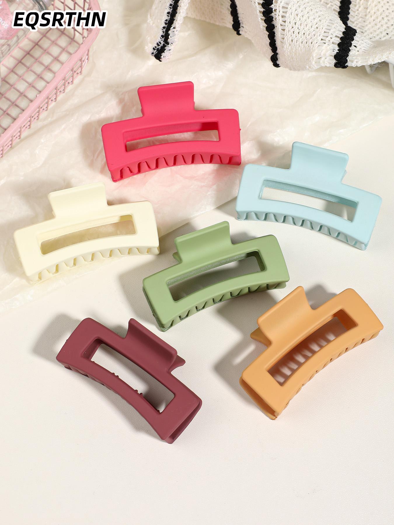 6 pcs elegant rectangular female hair clip-sweet geometric design, solid color (green, blue, white, light pink, dark purple, ginger), plastic material, very suitable for Valentine's Day or daily style, cute hair clip, Hair Claws Set
