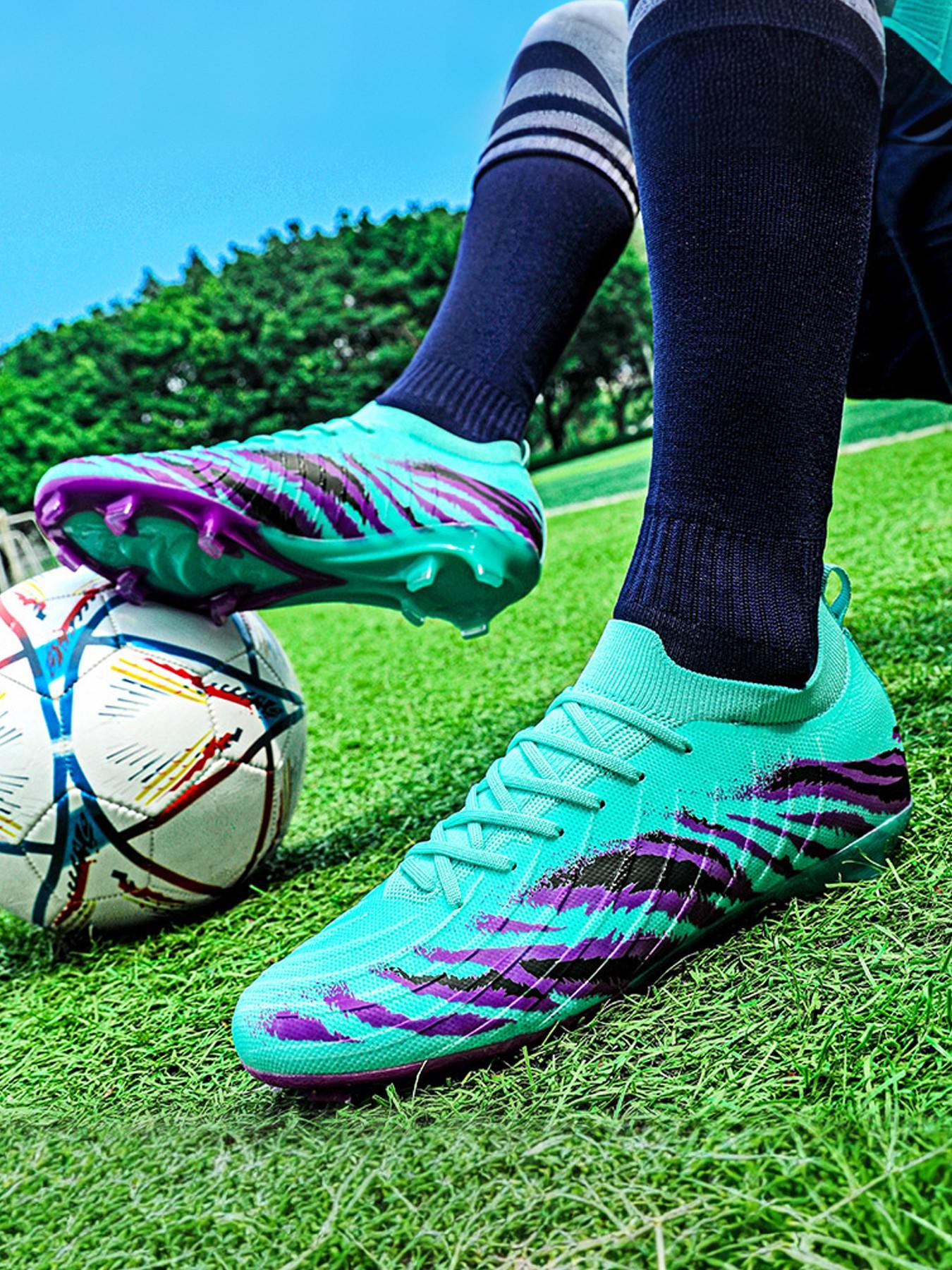 Men's Sporty Mid-Calf Athletic Shoes, PU Leather & Rubber Sole, Comfortable Laces, All-Season Football Running Shoes