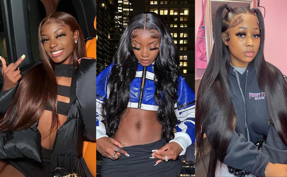 Lemoda SKINLIKE Real HD Lace Wigs 210% Density Straight 13x4 Full Lace Frontal Wigs 12A Brazilian Straight Virgin Human Hair Lace Front Wig Invisible 0.1mm Ultra-thin Frayed Ends Tiny Knots