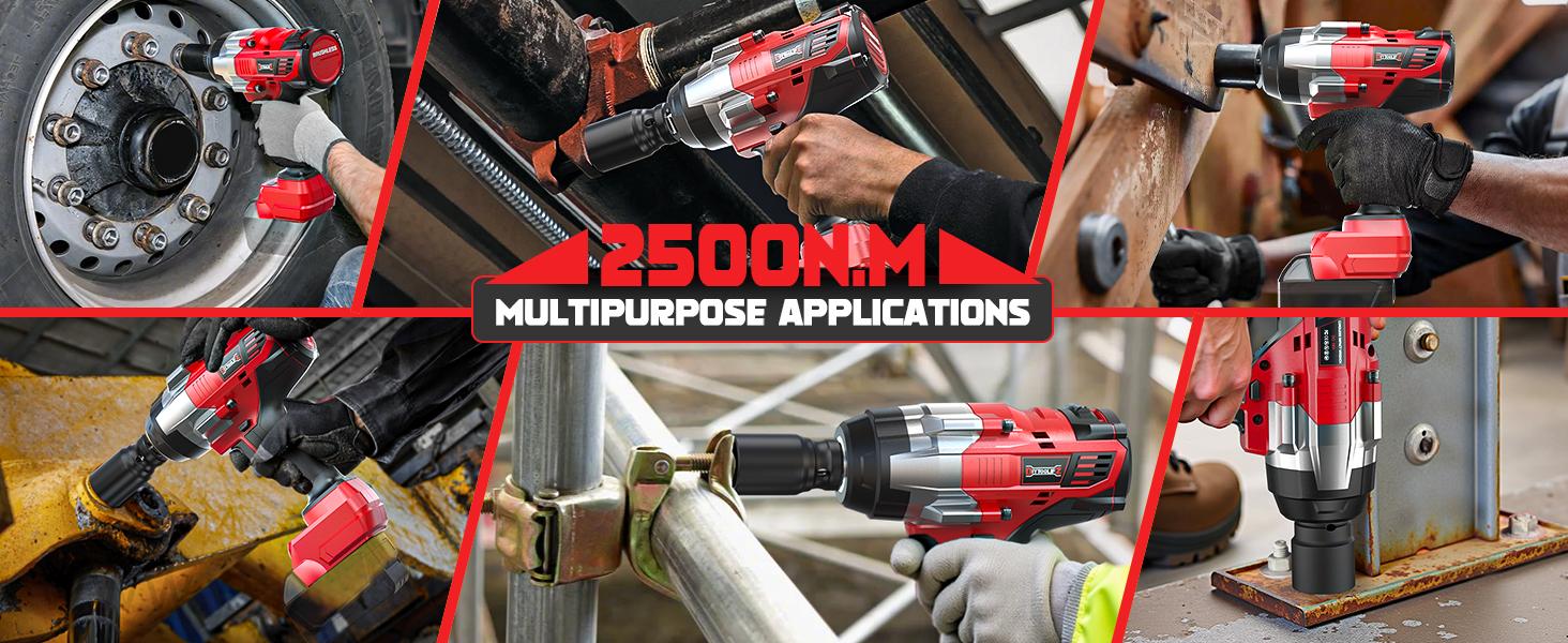 1850Ft-lbs (2500N.m)-3/4"Impact Wrench Compatible with Milwaukee 18V Battery (NO Battery!!!), Brushless Impact Gun 4-Speed with Auto-Stop Reverse for Car/Truck