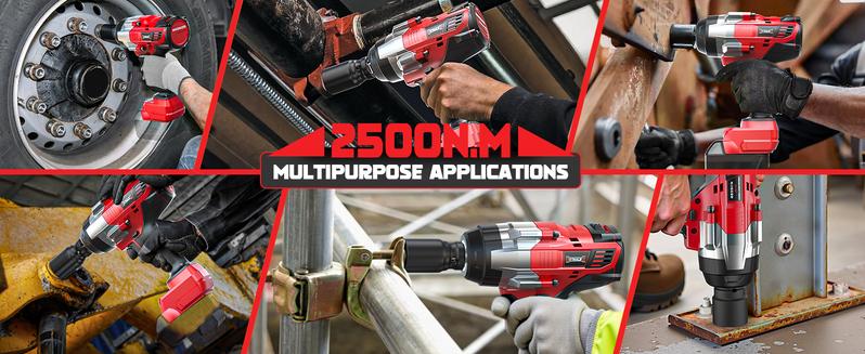 1850Ft-lbs (2500N.m)-3/4"Impact Wrench Compatible with Milwaukee 18V Battery (NO Battery!!!), Brushless Impact Gun 4-Speed with Auto-Stop Reverse for Car/Truck