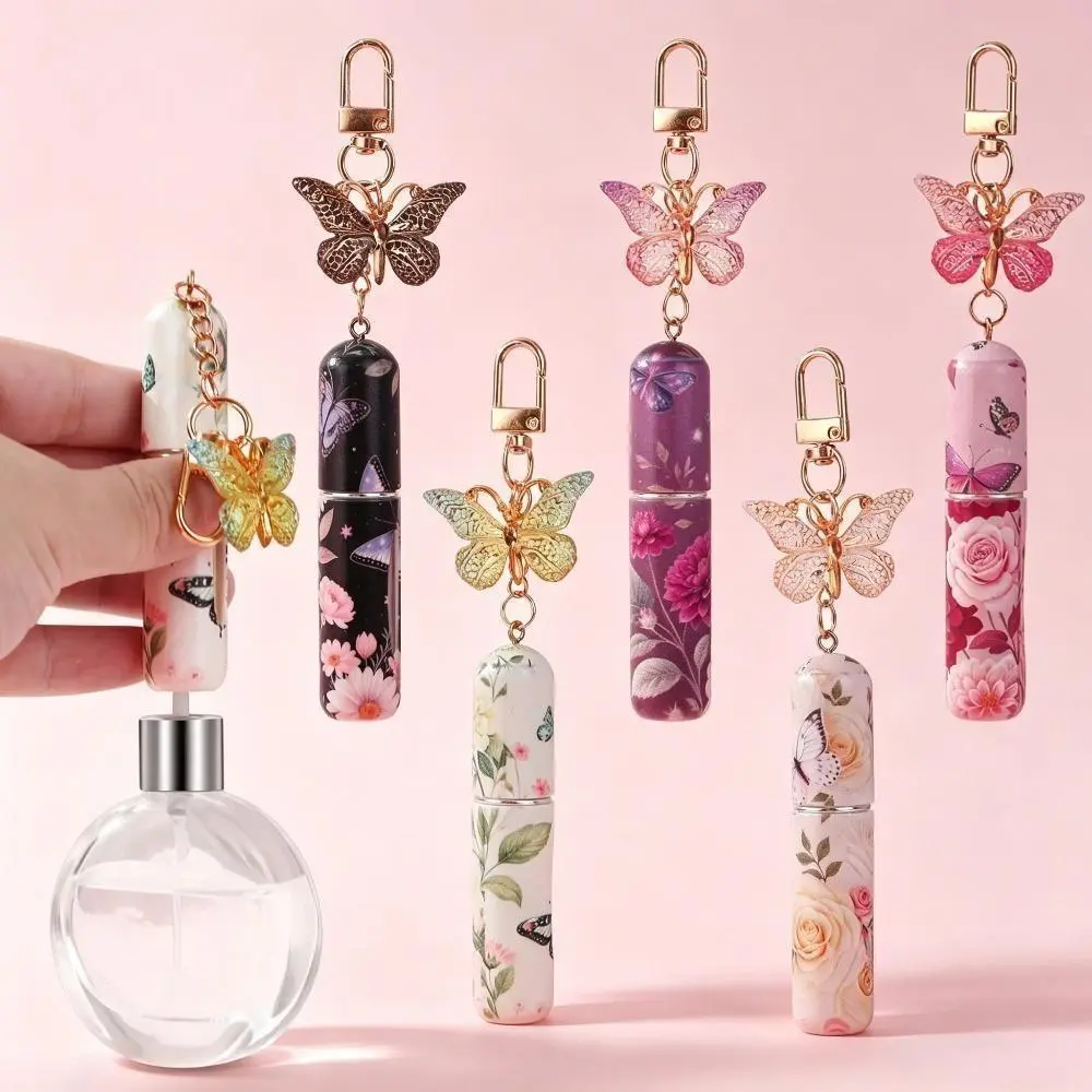 1/5PCS Butterfly Perfume Keychain, 5ml Refillable Leak-Proof Scent Bottle, Portable Travel Aesthetic Makeup Dispenser Container Set