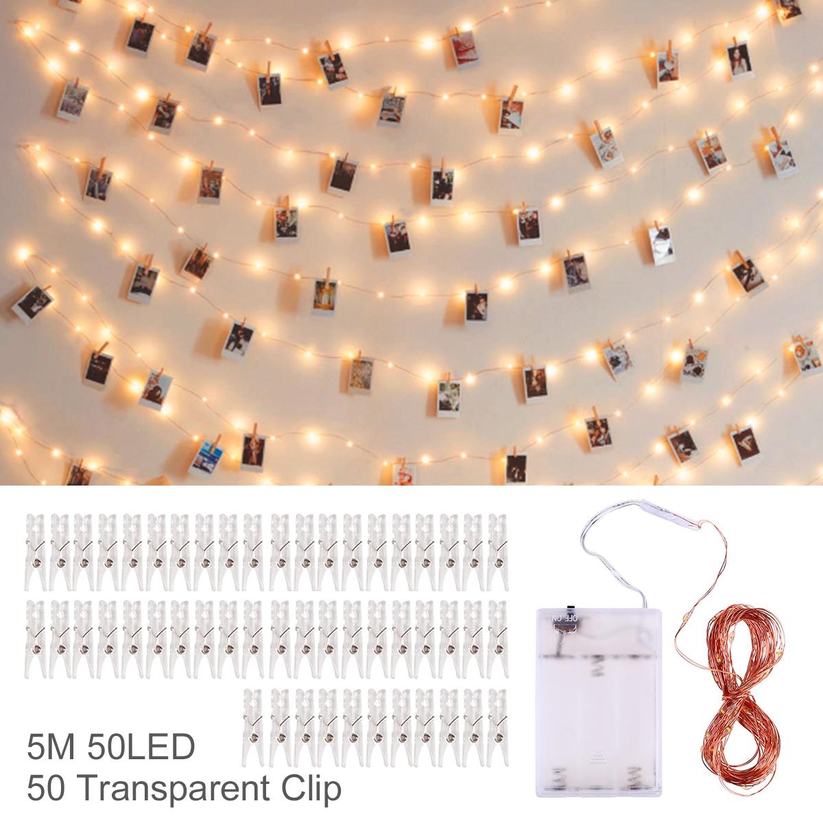 50/100LED Photo Clips String Light, Valentine Gift, Warm White 16Ft 32Ft Fairy Light with Clear Clips, Copper Wire String Light for Hanging picture, Bedroom Party Decor