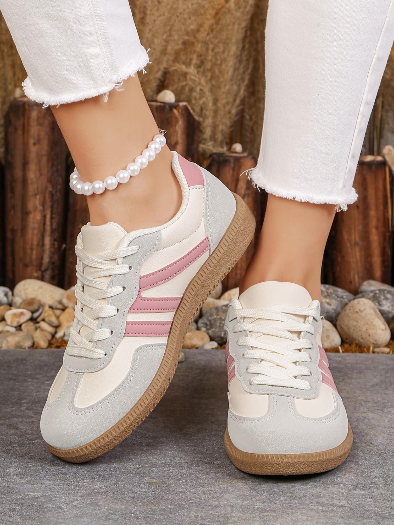 Lucky Step Women's Fashion Sports Shoes, Sporty Running Shoes, Vintage Classic Casual Lace-Up, PU Leather Patchwork, All-Season Tennis Running Walking Shoes, Running Sports Footwear
