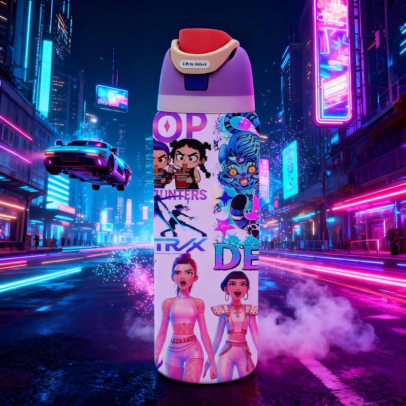 AuraCup 1pc 19/24/32oz Stainless Steel Tumbler with Lid and Straw, KPop Demon Hunters x Gen-Z Cat Vibe, Hot 12H / Cold 24H, Spooky Cat Demon Hunter Travel Cup — Perfect Gift, Valentine’s Day, Carnival Party, St. Patrick’s Day, Birthday & Festival Gifts, f