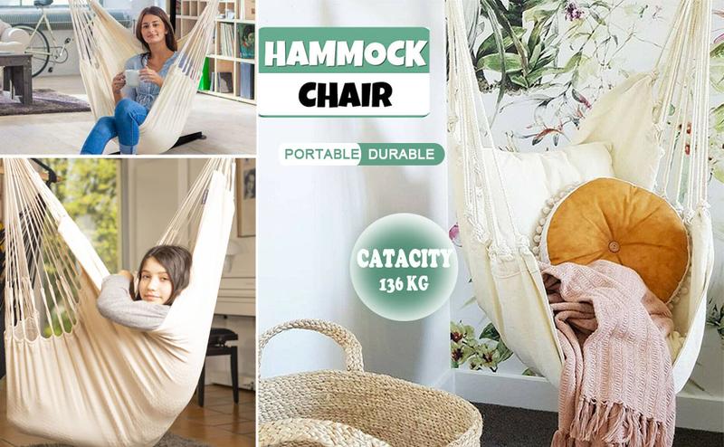 Hammock Chair Hanging Rope Swing Chair, Max 300 Lbs, 2 Seat Cushions Included, Hardware kit-for Indoor or Outdoor(Dark Grey)